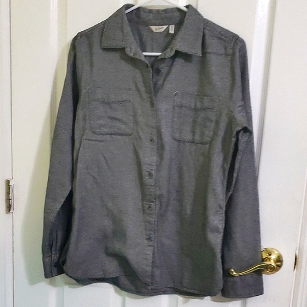 Woolrich Gray Herringbone Outdoor Casual Long Sleeve Fitted Buttoned Shirt M